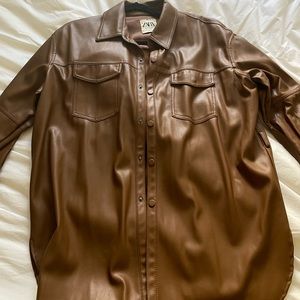 Zara Tan Faux Leather Overshirt